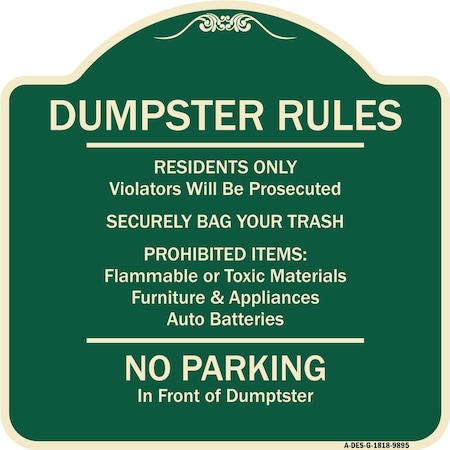 Signmission Designer Series-Residents Only Violators Prosecuted Bag Your Trash No Parking A-DES-G-1818-9895
